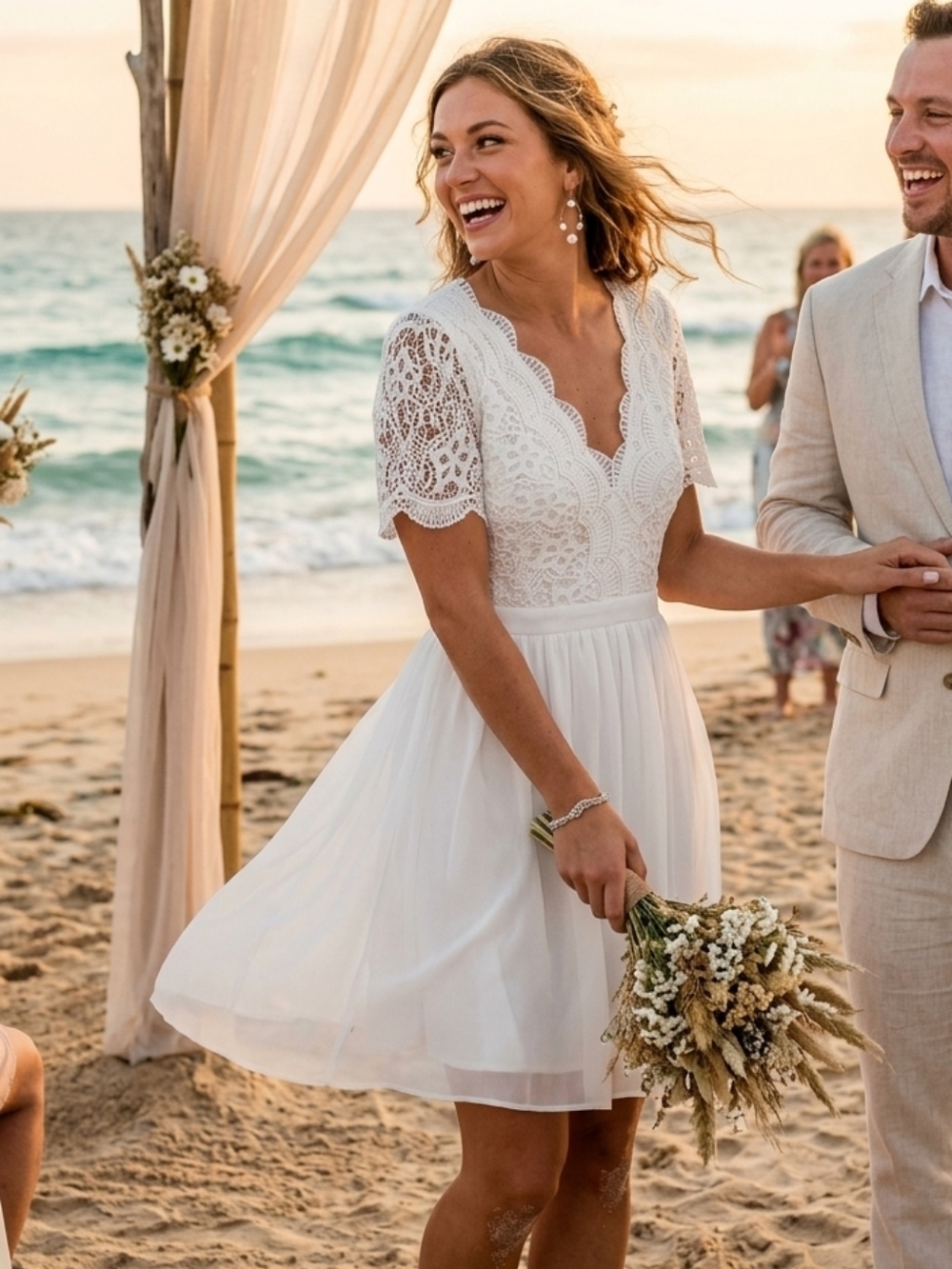 Lulus White Lace V-Neck Large Above Knee Length Dress Wedding Cocktail NWT